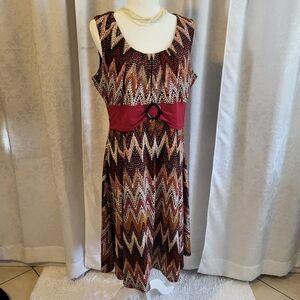 Perceptions New York Paisley Belted Waist, Ruffle Midi Women Dress XL, Brown
